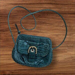 B MAKOWSKY Turquoise Buckle Croc Embossed Leather Crossbody bag